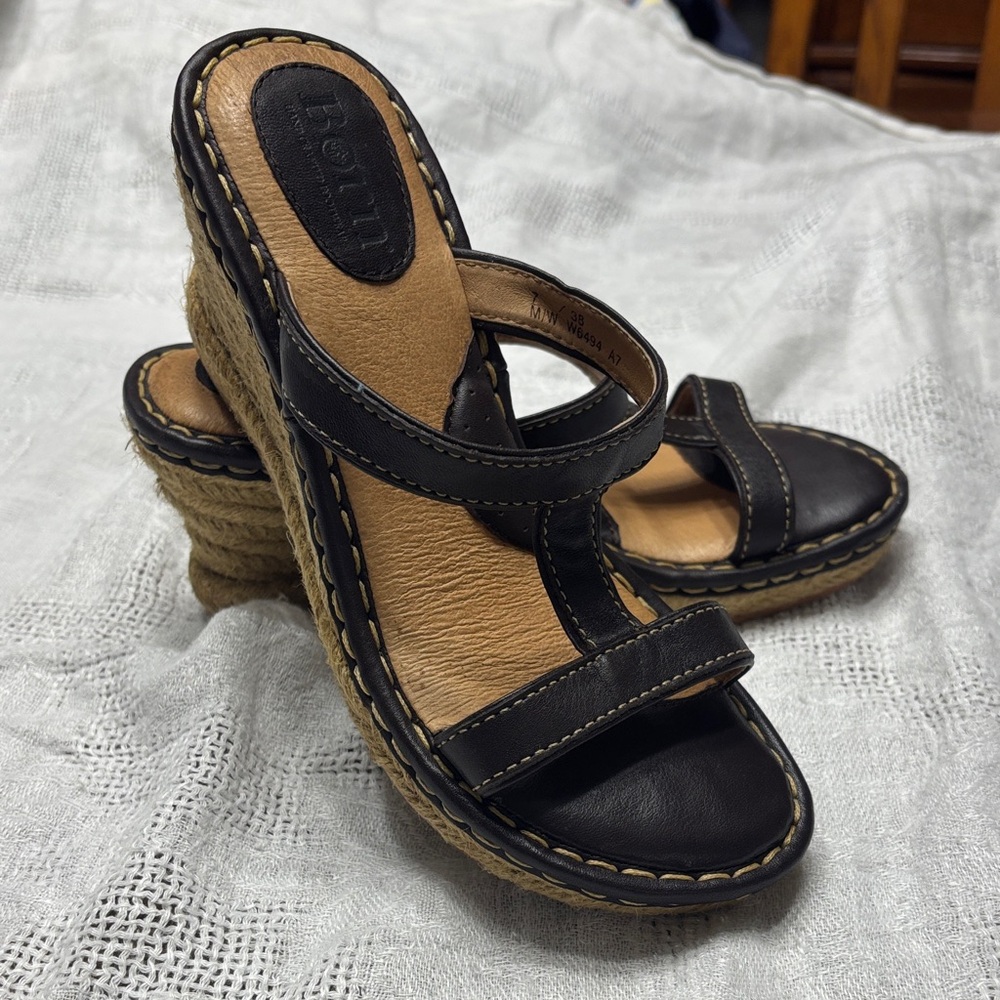 Born Black and Tan Leather Sandals
